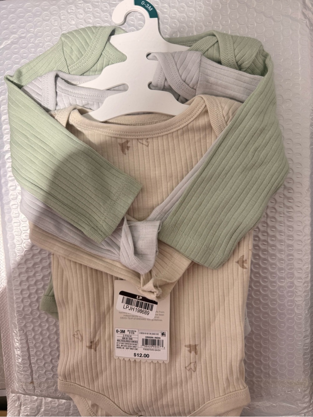 Target Baby Ribbed One-Piece Bodysuits in Sage Green, Cream, Light Gray - 3 Pack